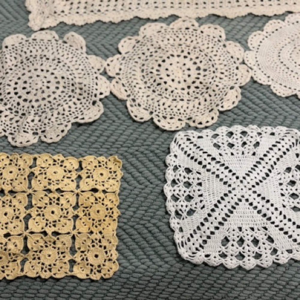 8 Vintage Doilies ~ Beige, White, and Yellow - Picture 2 of 4